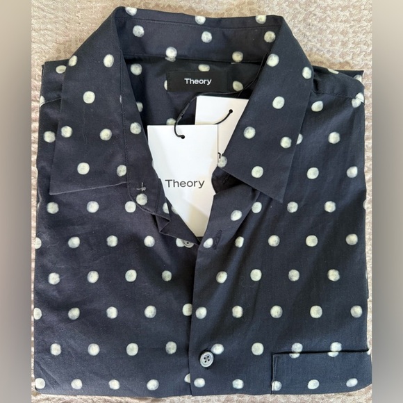 🖤 Theory Men’s Black Polka Dot Short Sleeve Shirt NWT Size S 🖤 - Picture 8 of 11